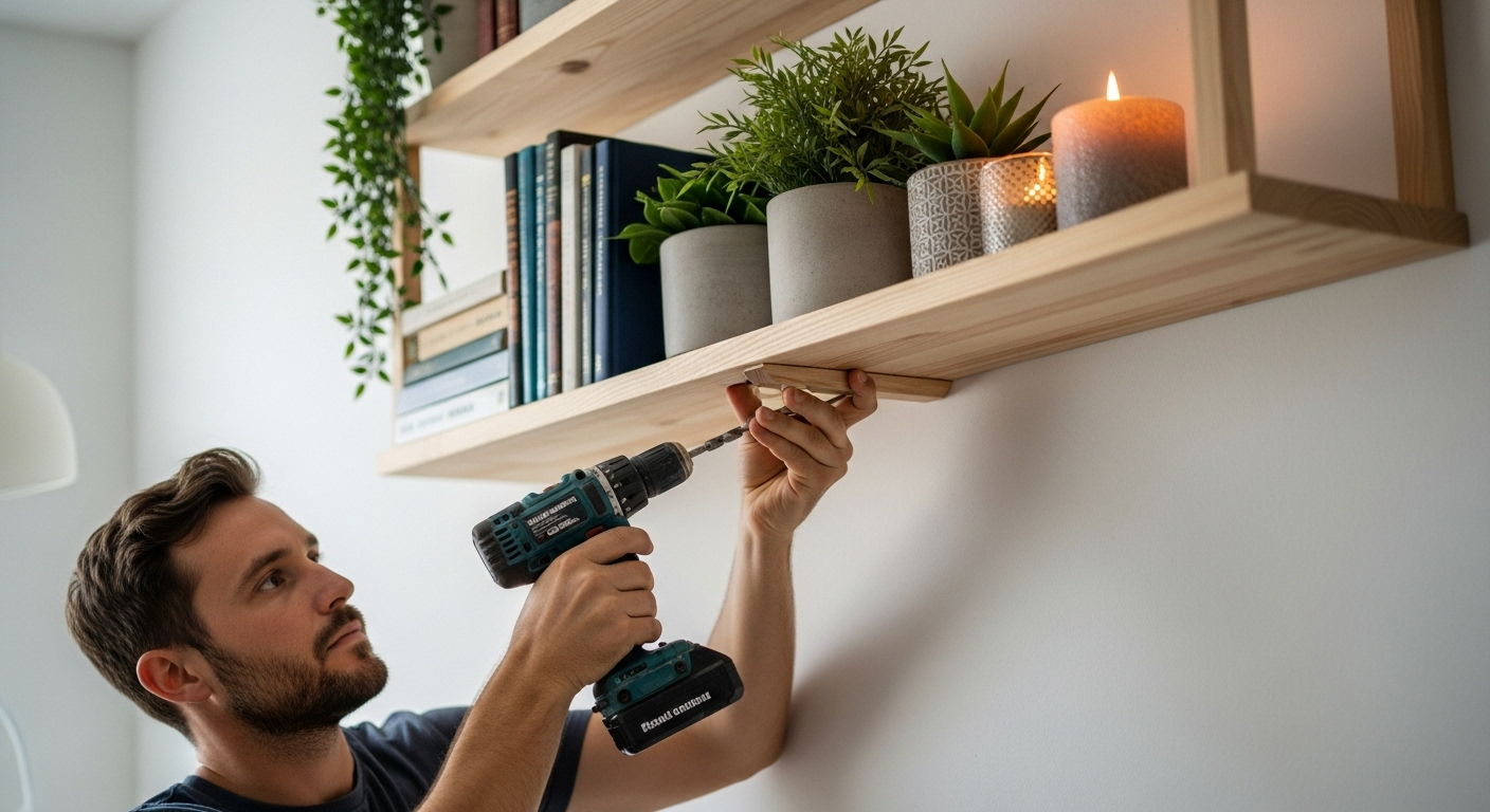 8. DIY Floating Shelves for Storage Space and Style